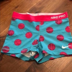 Pink and blue polka dot Nike pro spandex